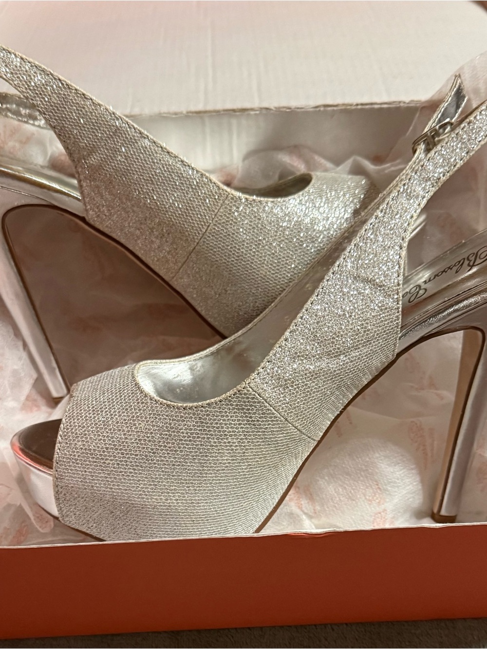 De Blossom Collection Champagne Glitter Platform Slingback Heels